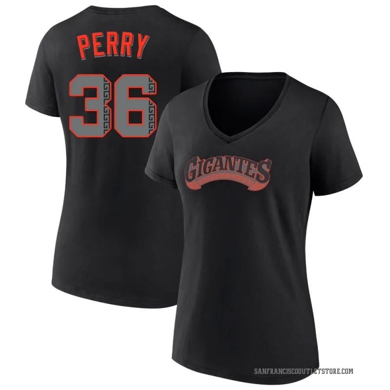 Gaylord Perry Women's Black San Francisco Giants Alternate V-Neck T-Shirt