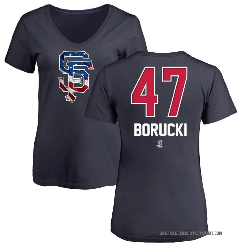 Ryan Borucki Women's Navy San Francisco Giants Name and Number Banner Wave V-Neck T-Shirt -